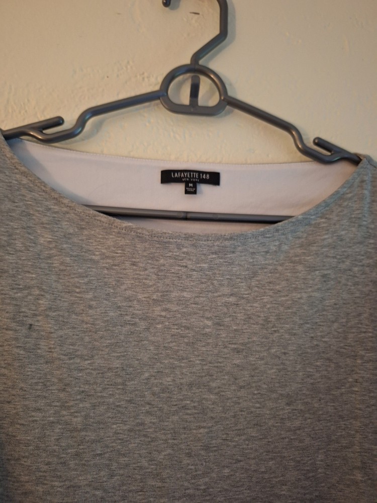 Lafayette 148 Size M Heather Grey Oversize Short Sleeve  Cotton Top