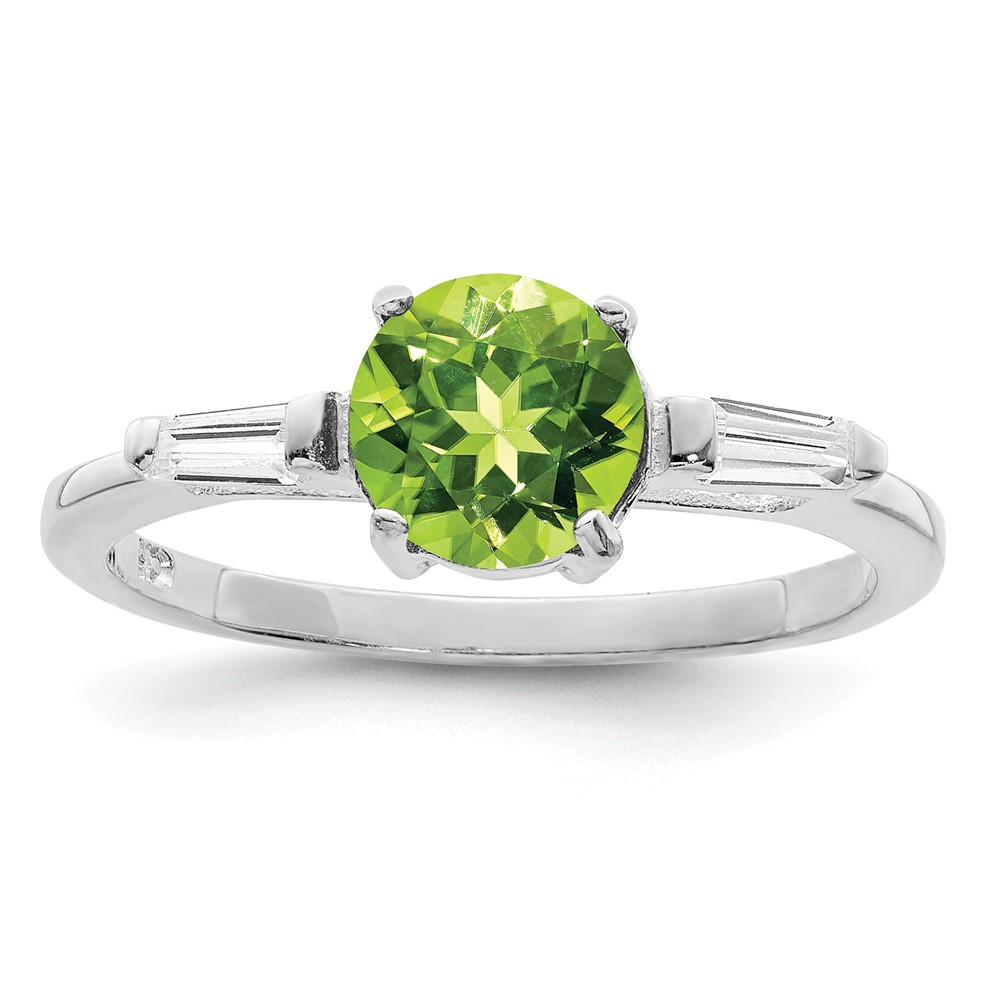 Sterling Silver Rhodium Peridot & Cubic Zirconia Ring Size 7