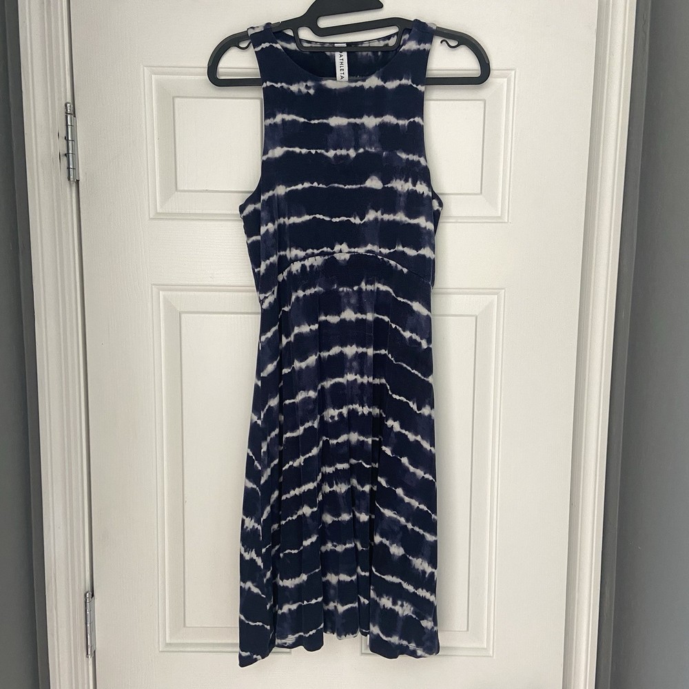 Athleta Santorini Thera Dress Womens S Blue White Stripe Preppy Athleisure Beach
