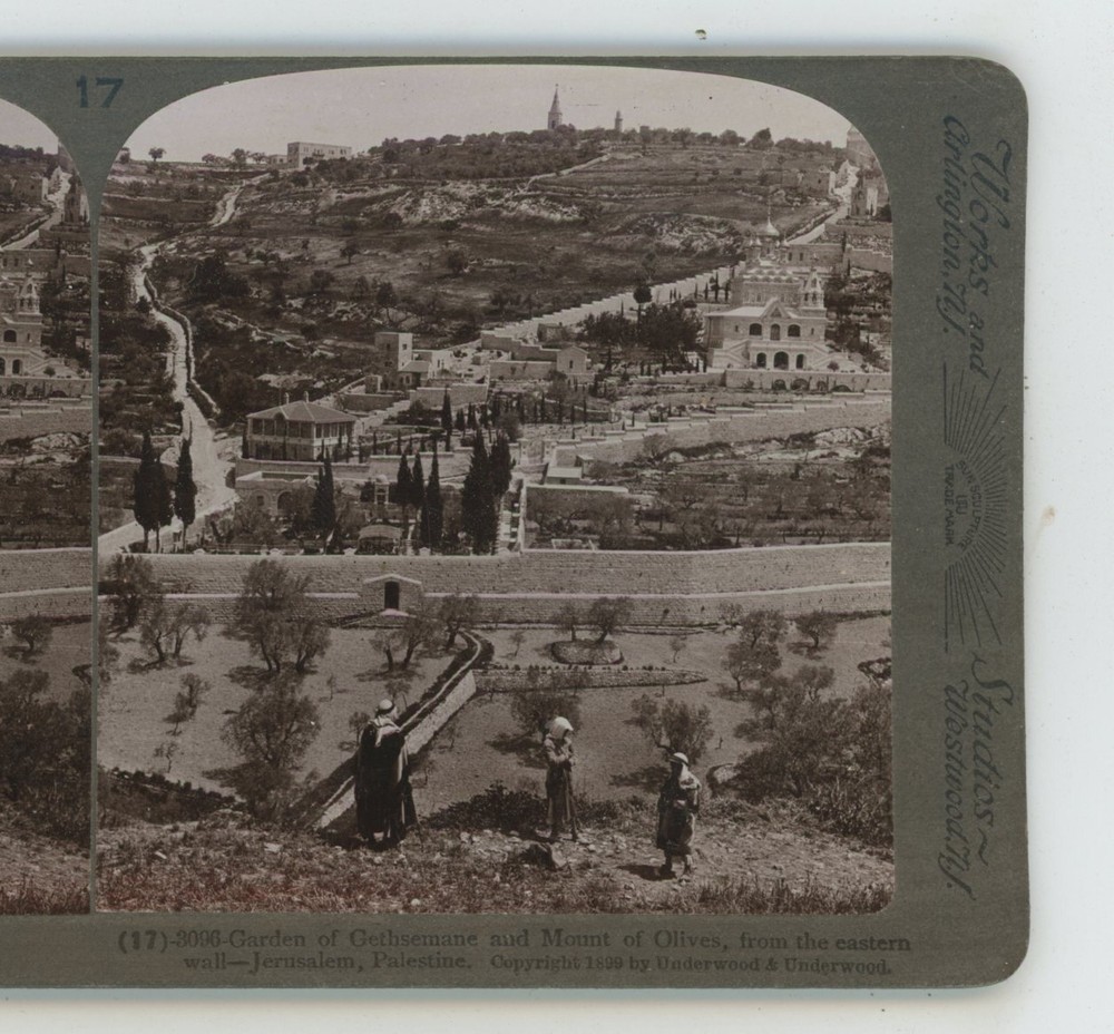 From Wall to Mt Olives & Gethsemane Jerusalem Palestine Underwood Stereoview