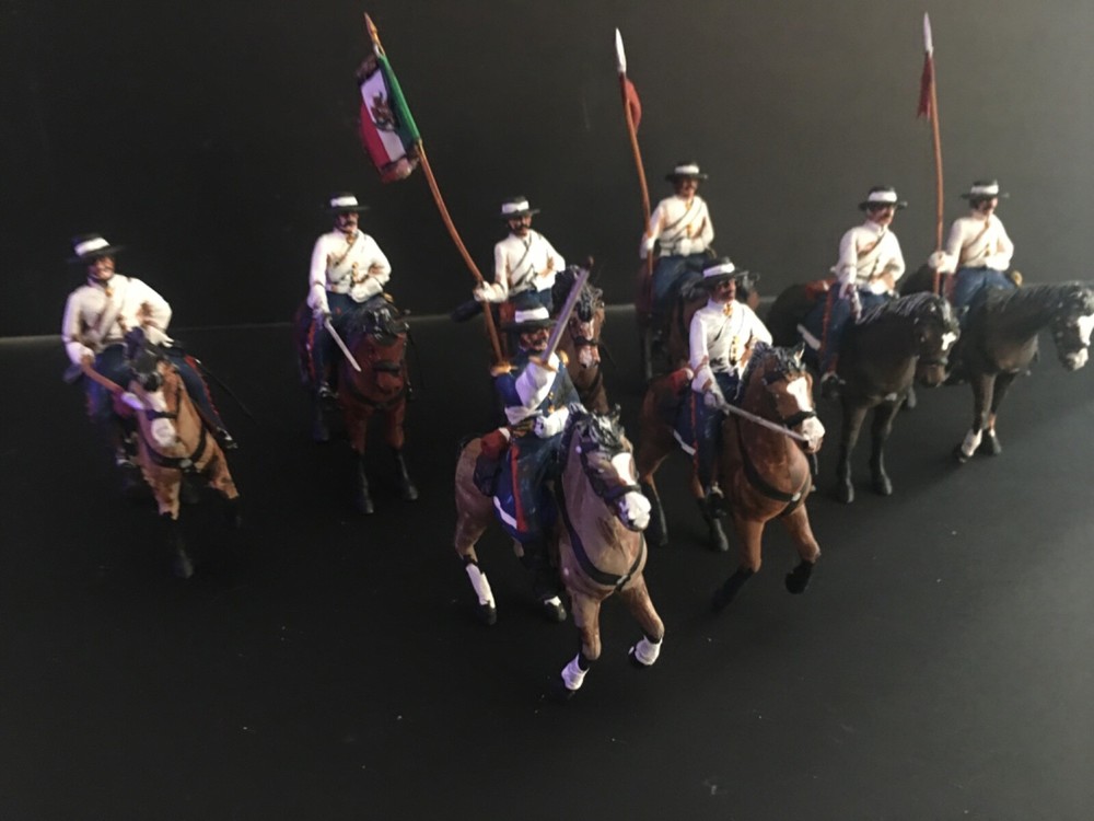 8 - 1/32 Painted 54mm Mexican War - Mexican Light Lancer Cavalry w Officer  !