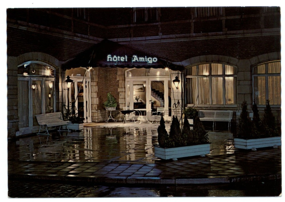 Belgium Brussels Hotel Amigo at night neon light ~ postcard sku259
