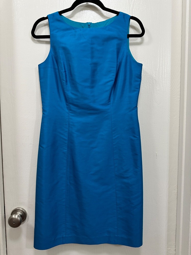 Spenser Jeremy Women 100% Silk Blue Satin Blue Sleeveless Dress size 4