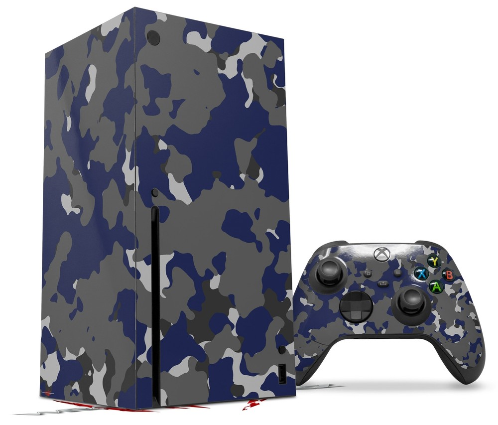 Skin Set for XBOX Series X WraptorCamo Old School Camouflage Camo Blue Navy