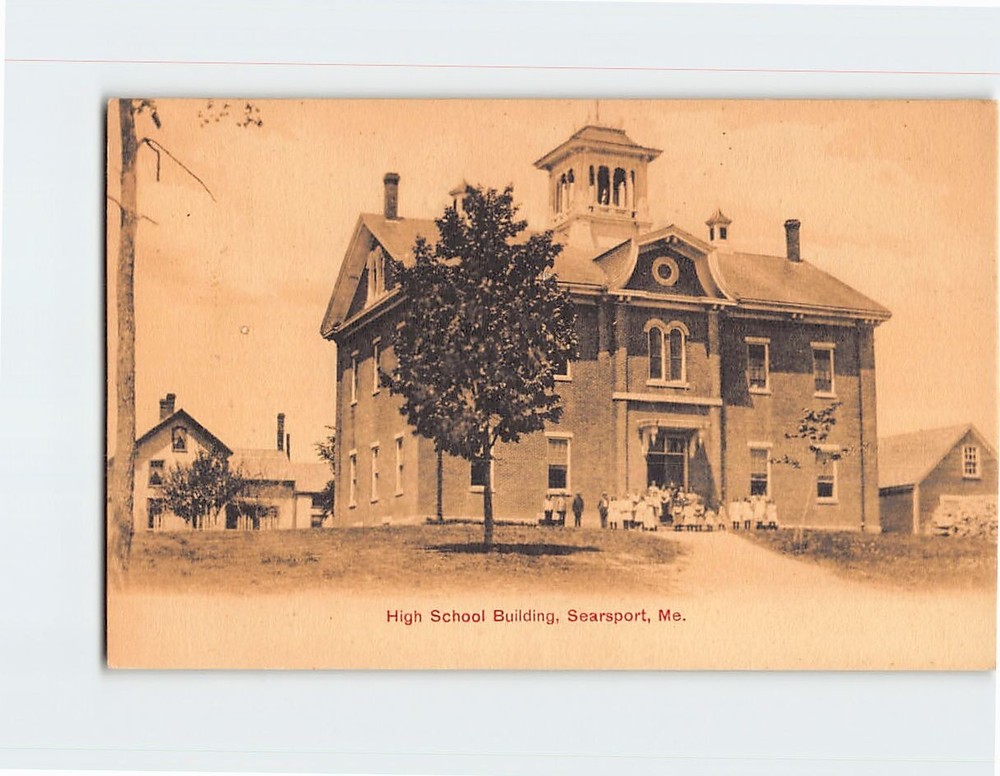 Postcard High School Building Searsport Maine USA
