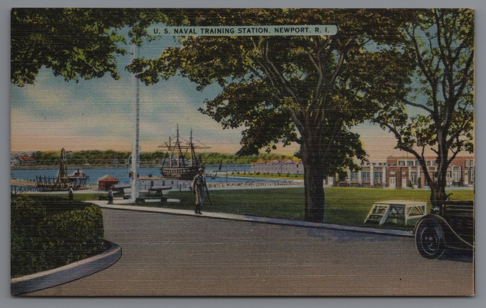 Vintage U.S. Naval Training Station Newport RI Linen Postcard by Berger Bros