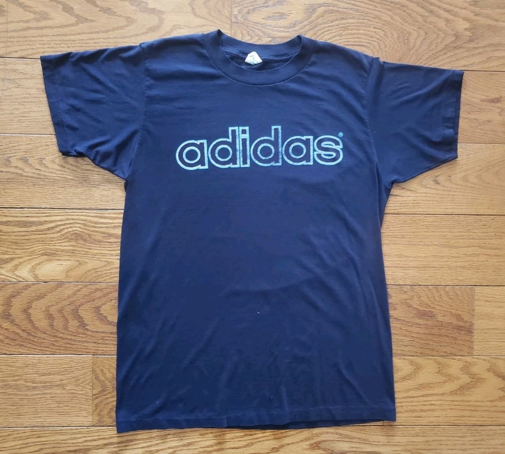 Vintage 80s Adidas Trefoil T-Shirt Made in USA Single Stitch Size Large Distress