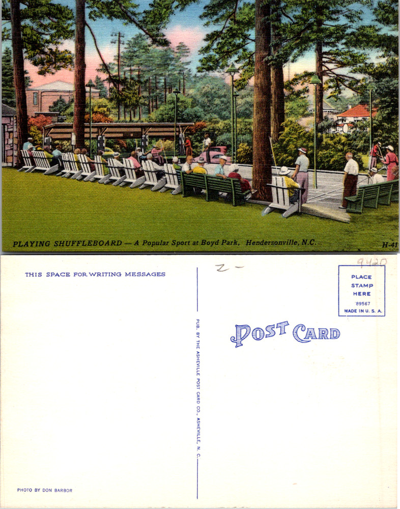 Hendersonville NC Playing Shuffleboard Boyd Park Ashville Vintage Postcard