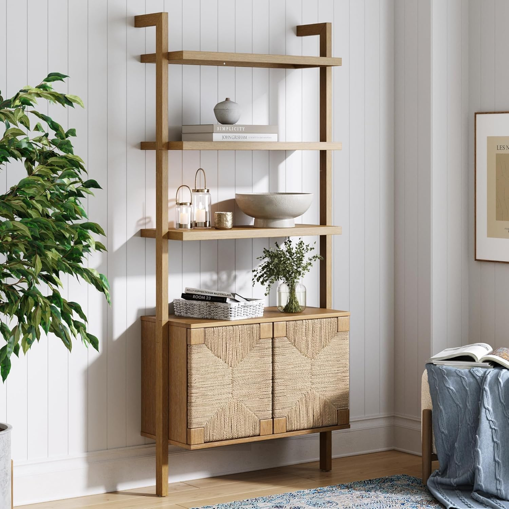 Beacon 3-Shelf Solid Wood Bookshelf with Storage Cabinet, Bohemian Wall Mounted