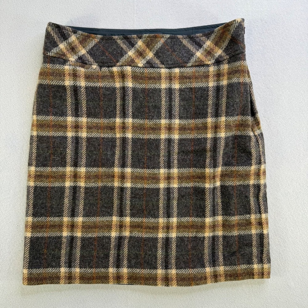 L.L.Bean Plaid Wool Blend A-Line Skirt Petite Size 10 Brown Green Classic