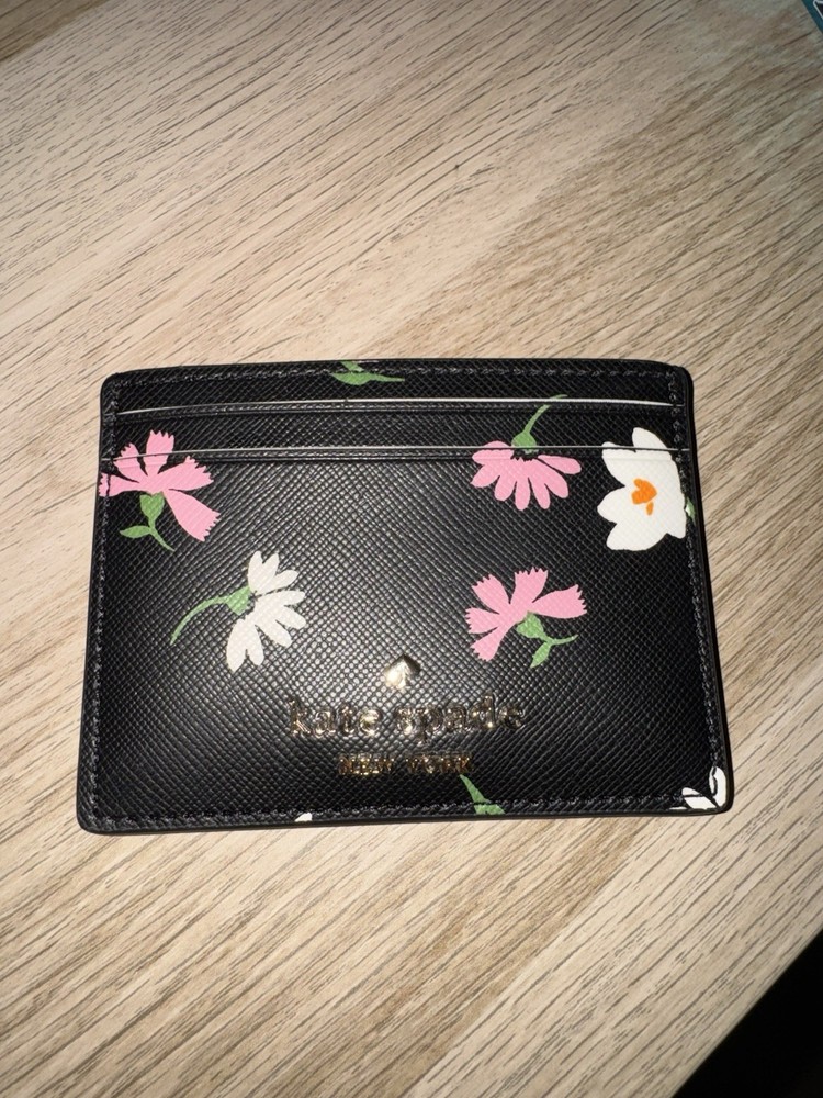 NWT Kate Spade New York Madison Floral Printed Small Slim Card Holder Blk Multi