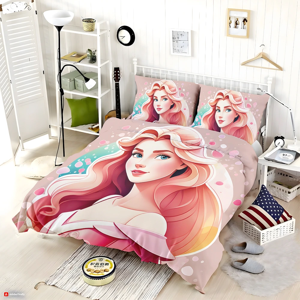 Disney Castle Sleeping Beauty Princess Aurora Quilt Duvet Cover Set Single Soft