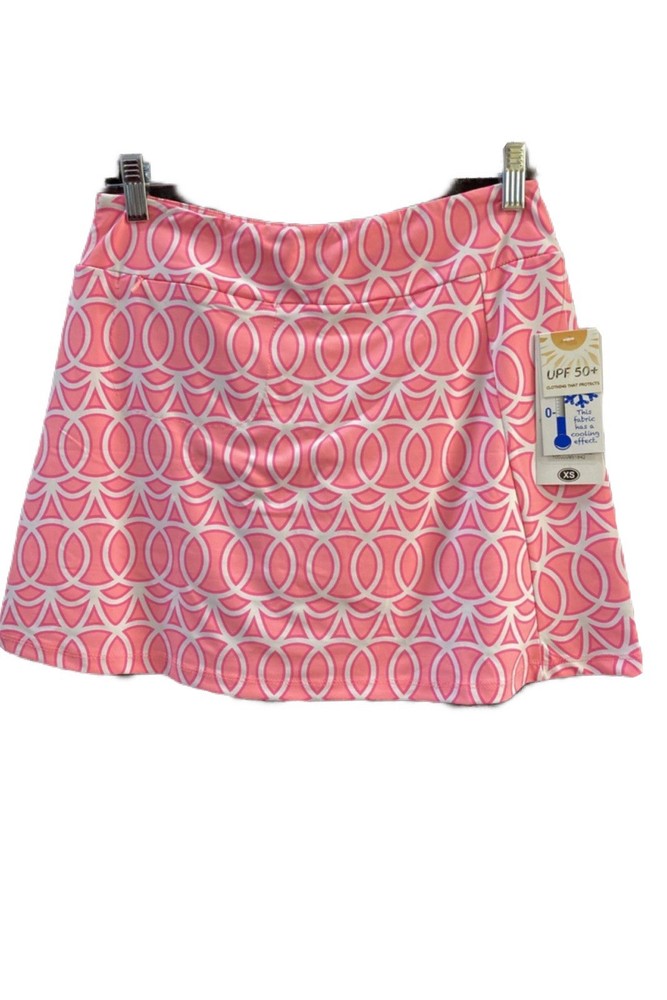 New! Lulu B Skort XS Two Zip Pockets Pink And White UPF 50 Neon Pink