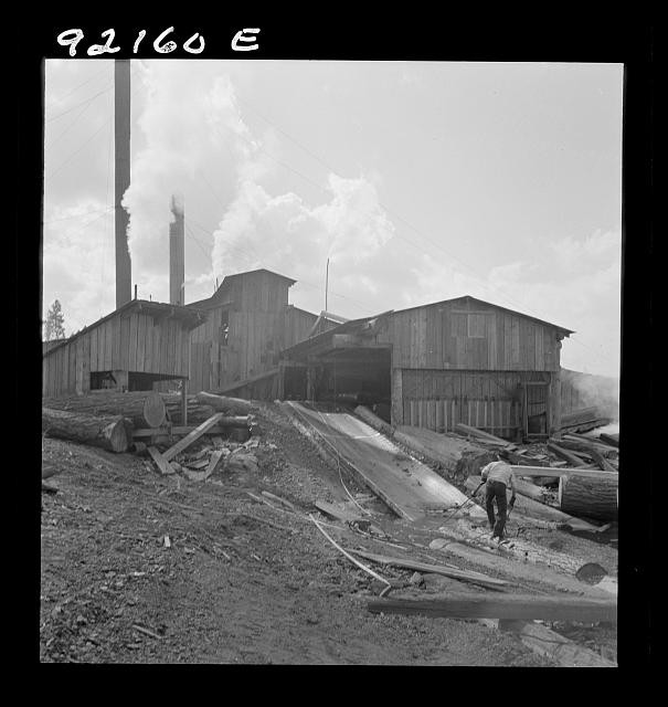 Photo:Logging Mill Smokestacks Sawmill Industrial Plant 1930s Lumber Yard