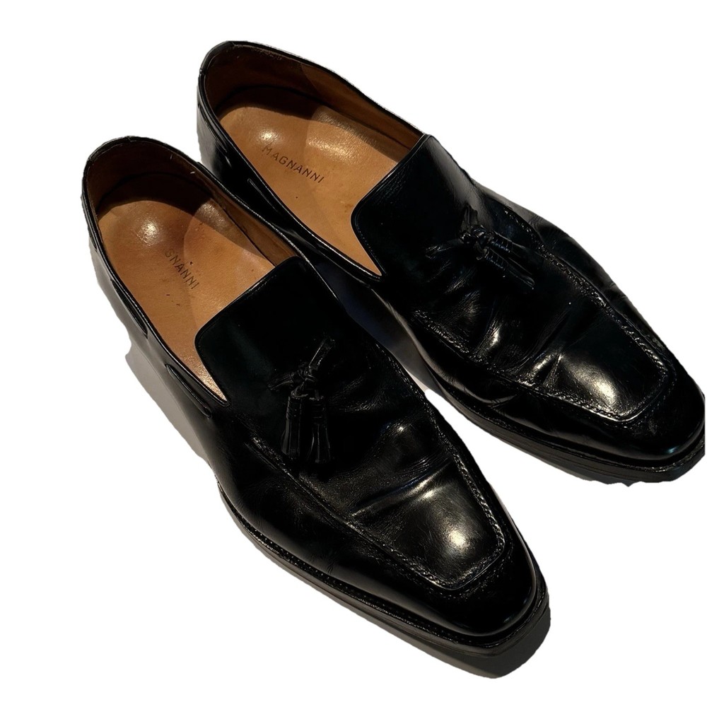 Magnanni Black Leather Tassel Loafer Size 15 Italian And Spanish Leather 14148
