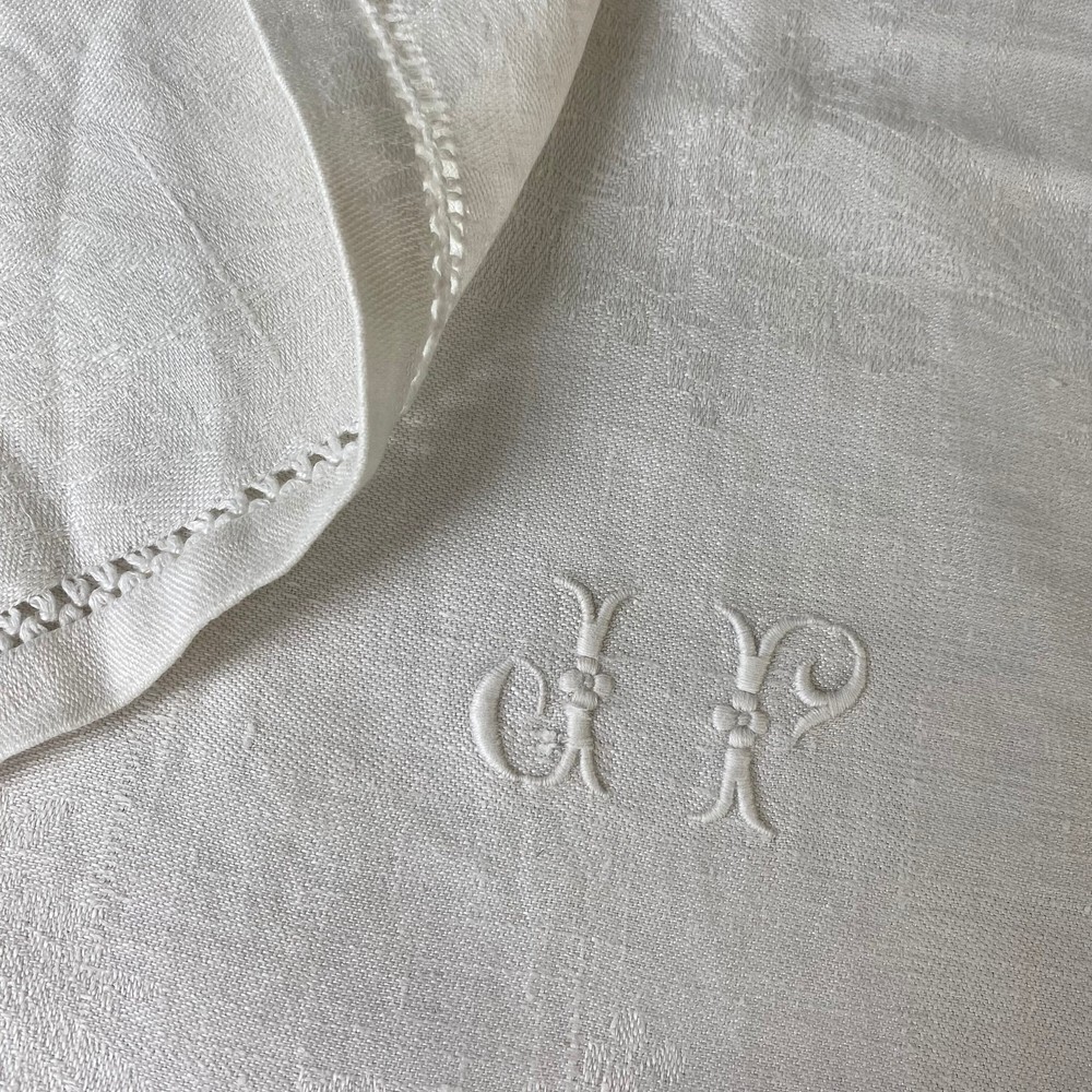 Set of 6 Antique French Napkins white JP monogram hand stitched monogram early