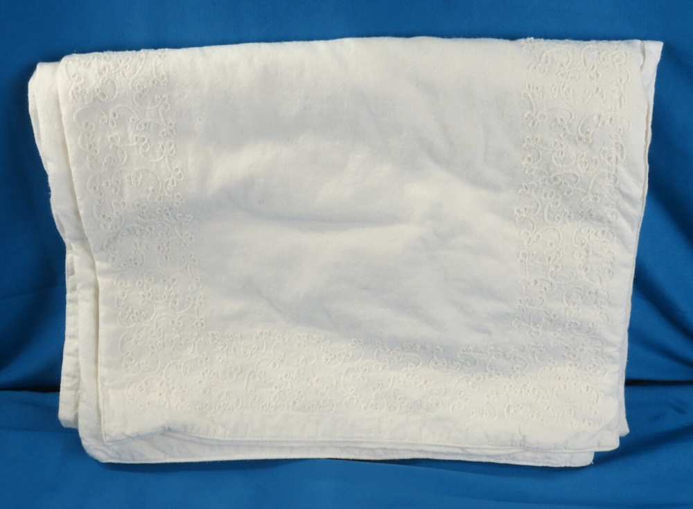 Vintage Pier 1 White Cotton Table Runner with Embroidered Lace Trim 13.5x85 Inches