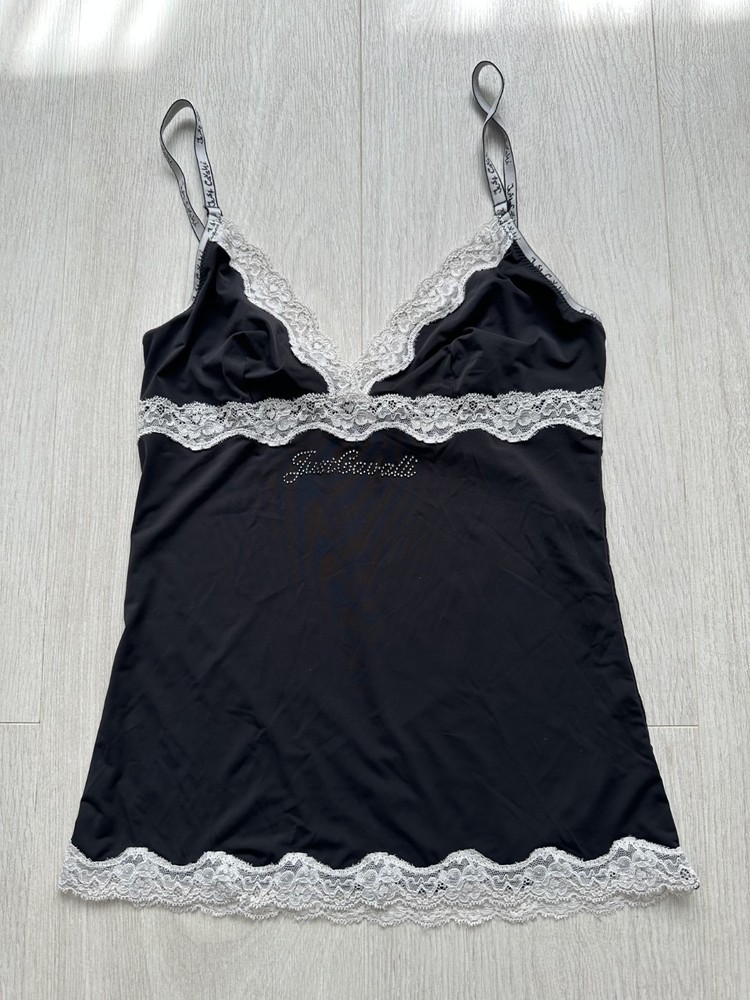 Vintage Roberto Cavalli Y2K Babydoll Lace Camisole Black Slip Top Rare