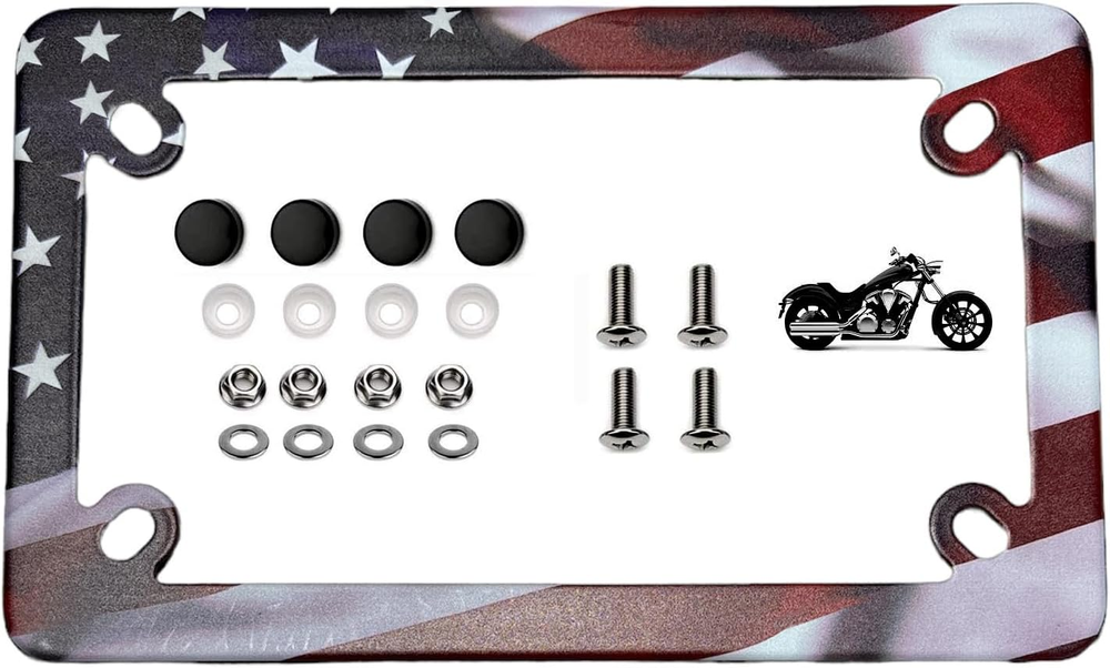 Lfparts USA American Flag Motorcycle Stainless Steel License Plate Frame (Pack o