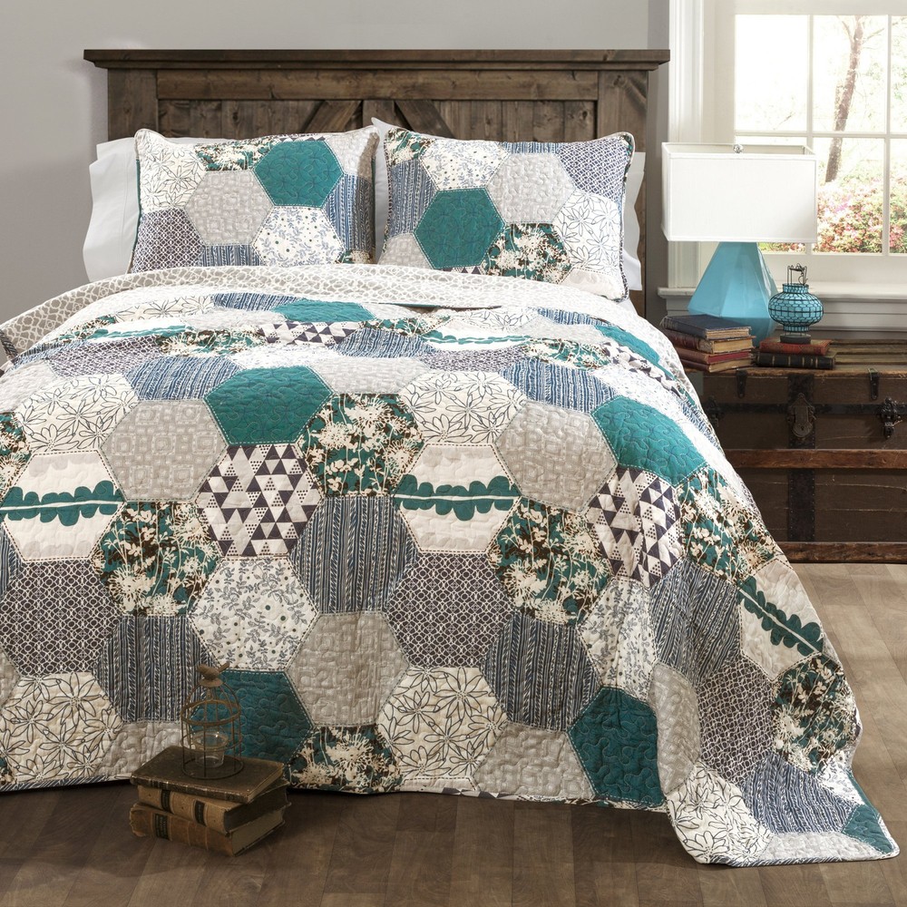 Briley 3 Piece Quilt Set, Turquoise, Full/Queen