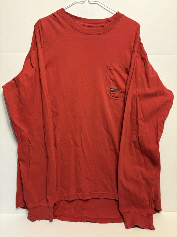 Ariat Rebar Men's Red Long Sleeve Pocket Crew Neck T-Shirt Size L Regular Fit