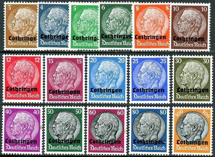 France 1940 German Occupation Lorraine Scott # N43 - N58 Mint LH