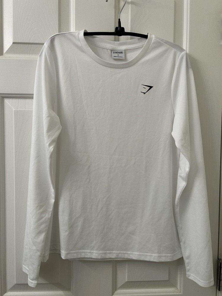Gymshark White Women’s  Long Sleeve Lightweight T-Shirt Crew Neck Logo Size M