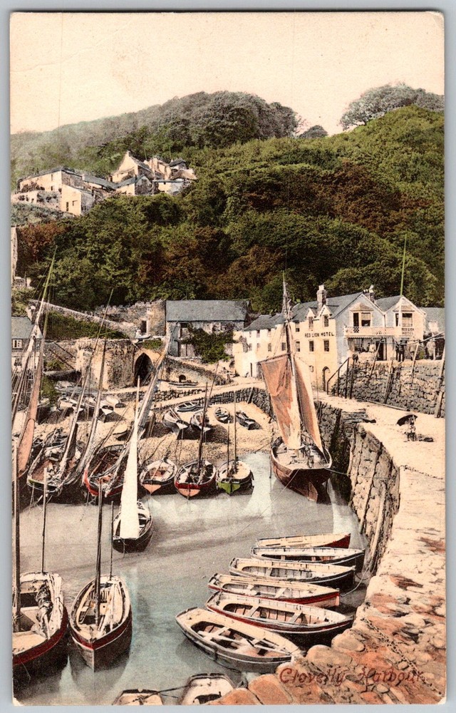 Antique Postcard Harbour Boats Quay Clovelly, England 1910s