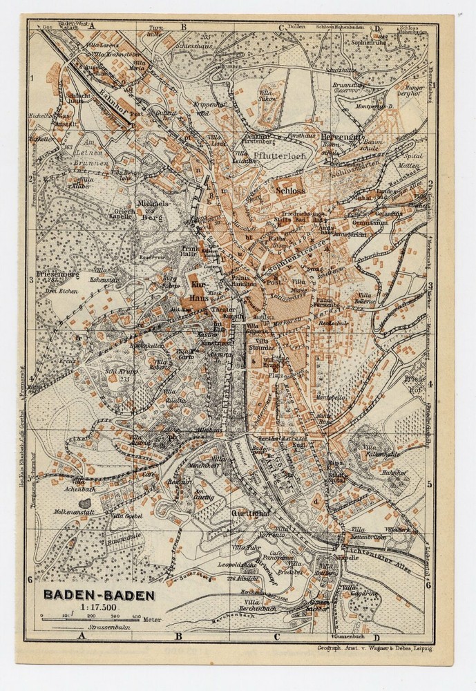 1925 Vintage Map Of Baden-Baden / Germany