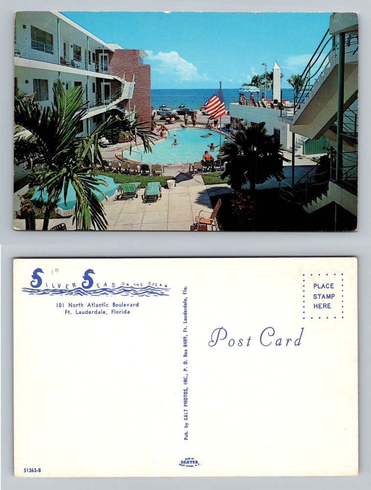 Fort Lauderdale, FL-Florida, Silver Seas Oceanfront Motel Pool Vintage Postcard