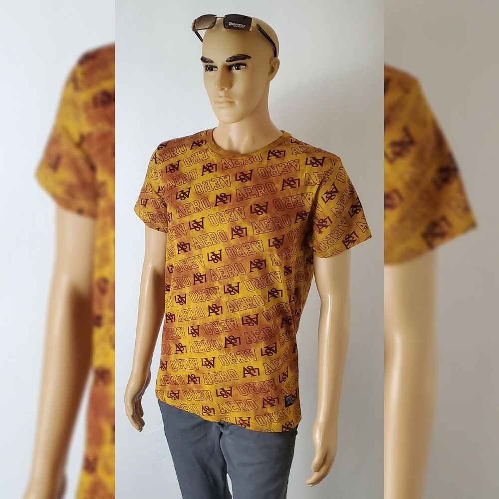 Aeropostale Colorful Tshirt Men Short Sleeve Crew Neck Allover Logo Print Siz Xl