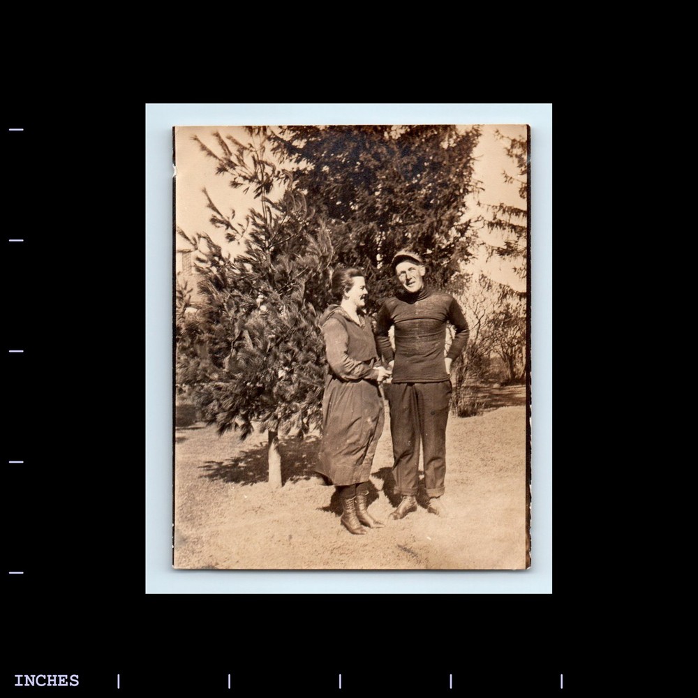 Old Vintage Photo MAN WOMAN STANDING IN YARD BY TREE
