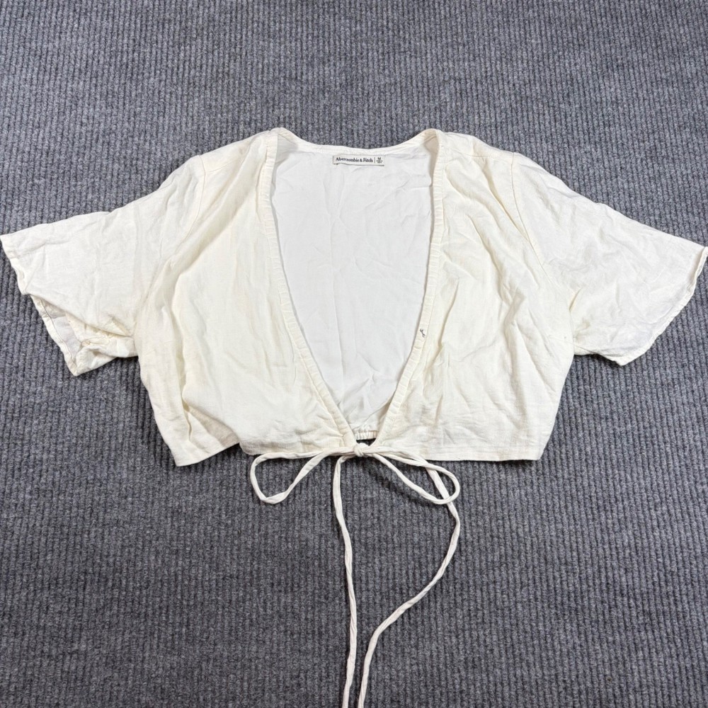 Abercrombie & Fitch Shirt Womens M White Tie Front Cropped Short Sleeve Top