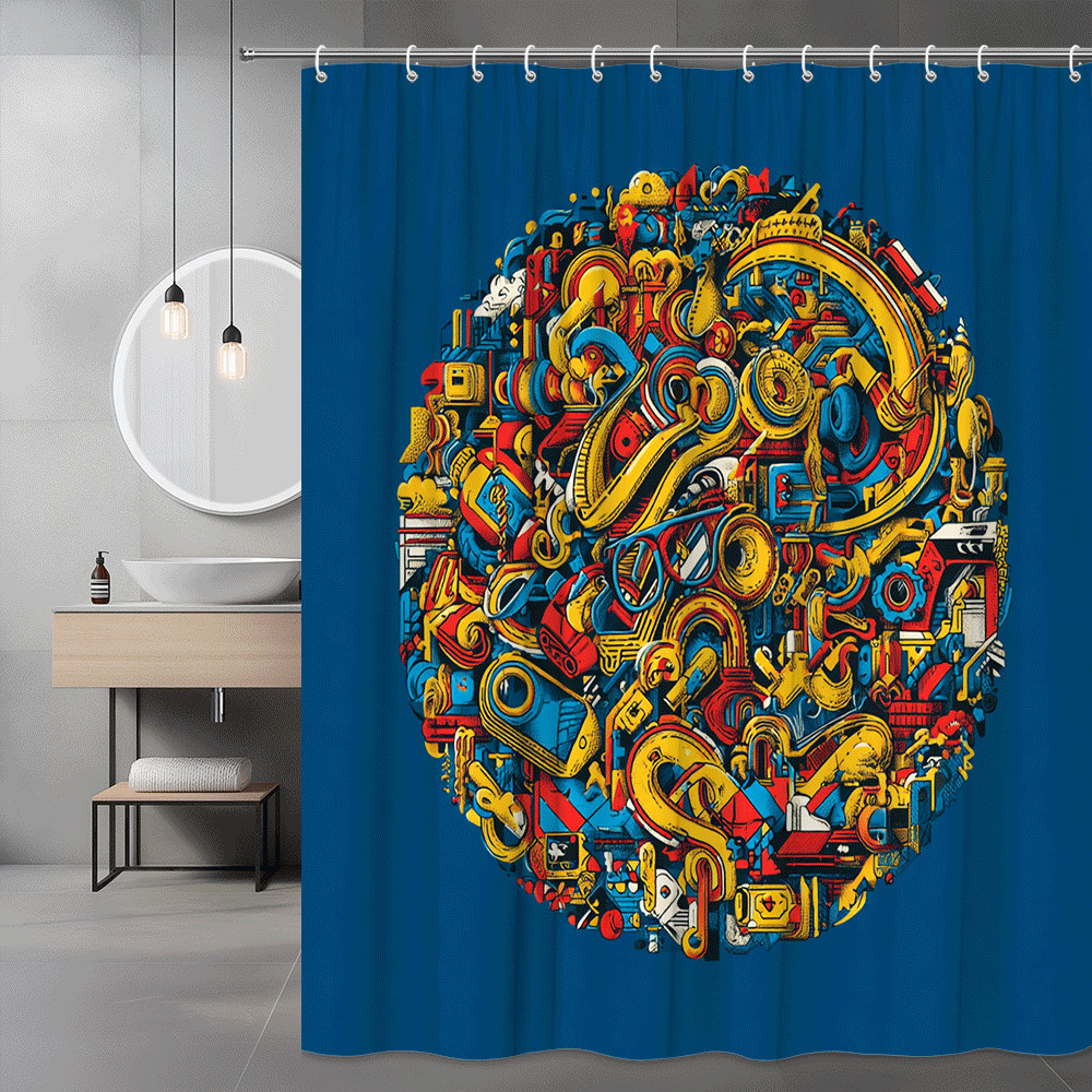 Abstract Blue Yellow Red Graphic Shower Curtain