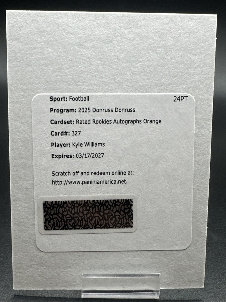 2025 Donruss Kyle Williams Rated Rookie Auto Orange RC #327 Patriots