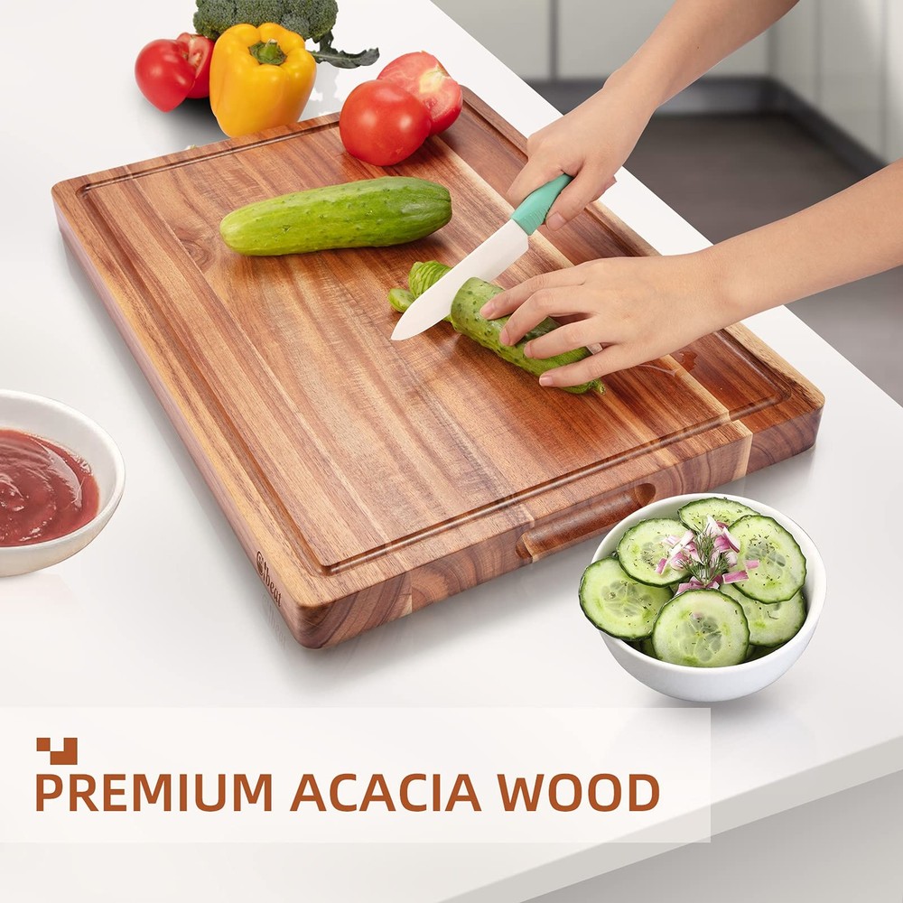 Acacia Practical Wood Cutting Board Reversible Kitchen Block With Side Handles-image