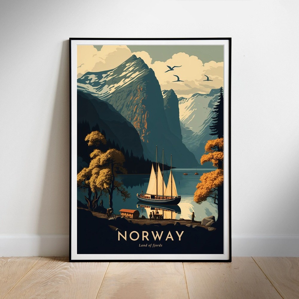 Wall Art Print Retro Travel Poster Norway Land Of Fjords Instant