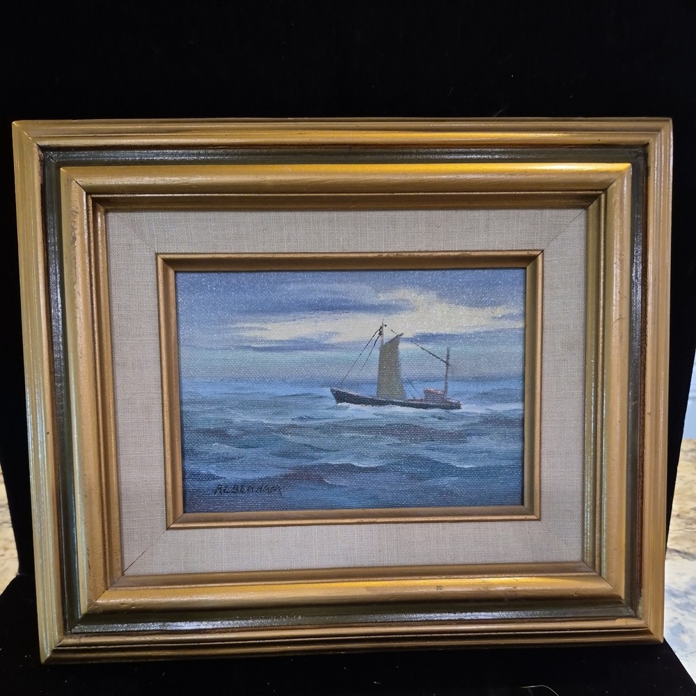 Vtg Gloucester Mass Seascape Oil Painting RC Benham Listed Artist Estate Find