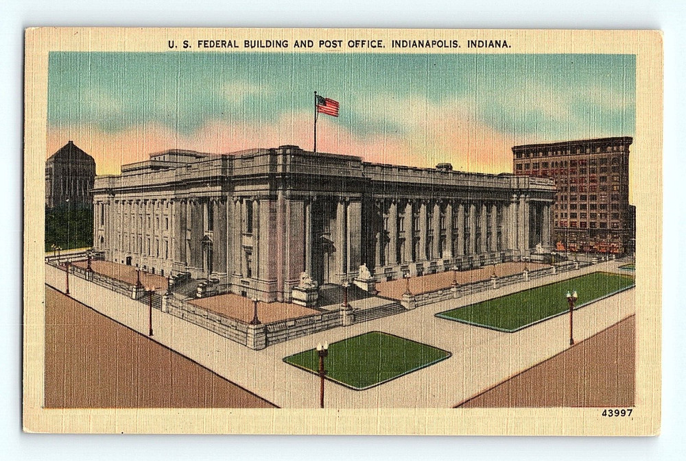 U. S. Federal Building and Post Office Indianapolis Indiana Vintage Postcard G3