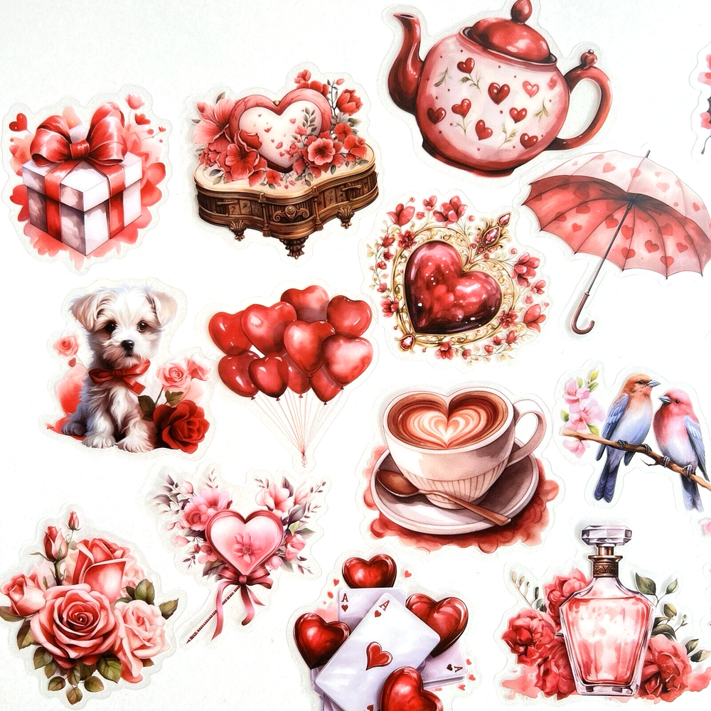 Pink Red Valentine's Day Stickers 50 Pcs Junk Journals Collage Scrapbooking