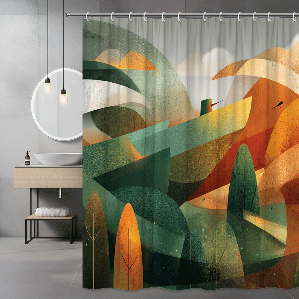 Abstract Landscape Shower Curtain Green Orange Art Print