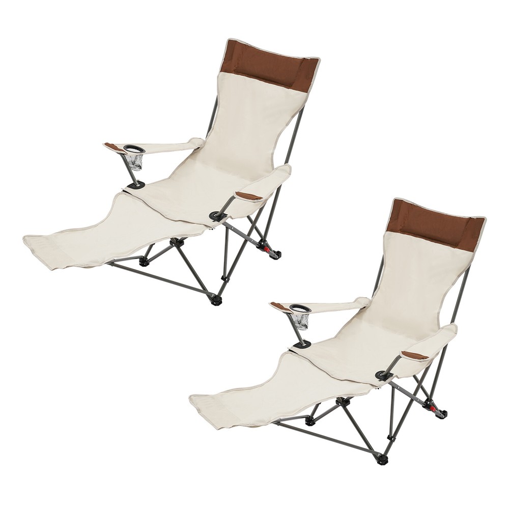 2x Reclining Portable Beach Camping Chair - Adjustable Folding Lounge Chair