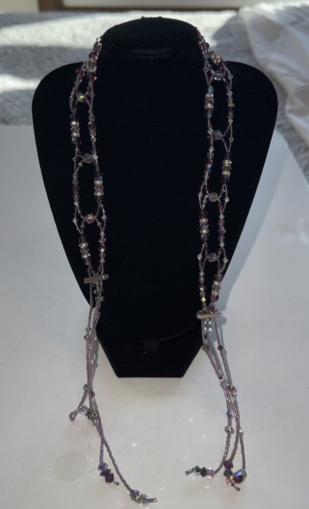 Vintage One Of A Kind Purple And Silver Crystal Bead Choker Necklace