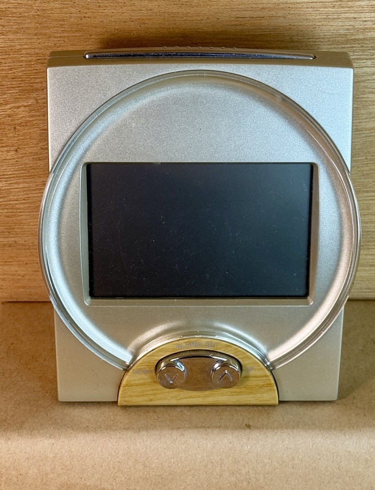 Atomic Alarm Clock with Date & Calendar - Silver Faux Wood Design - Battery Powered