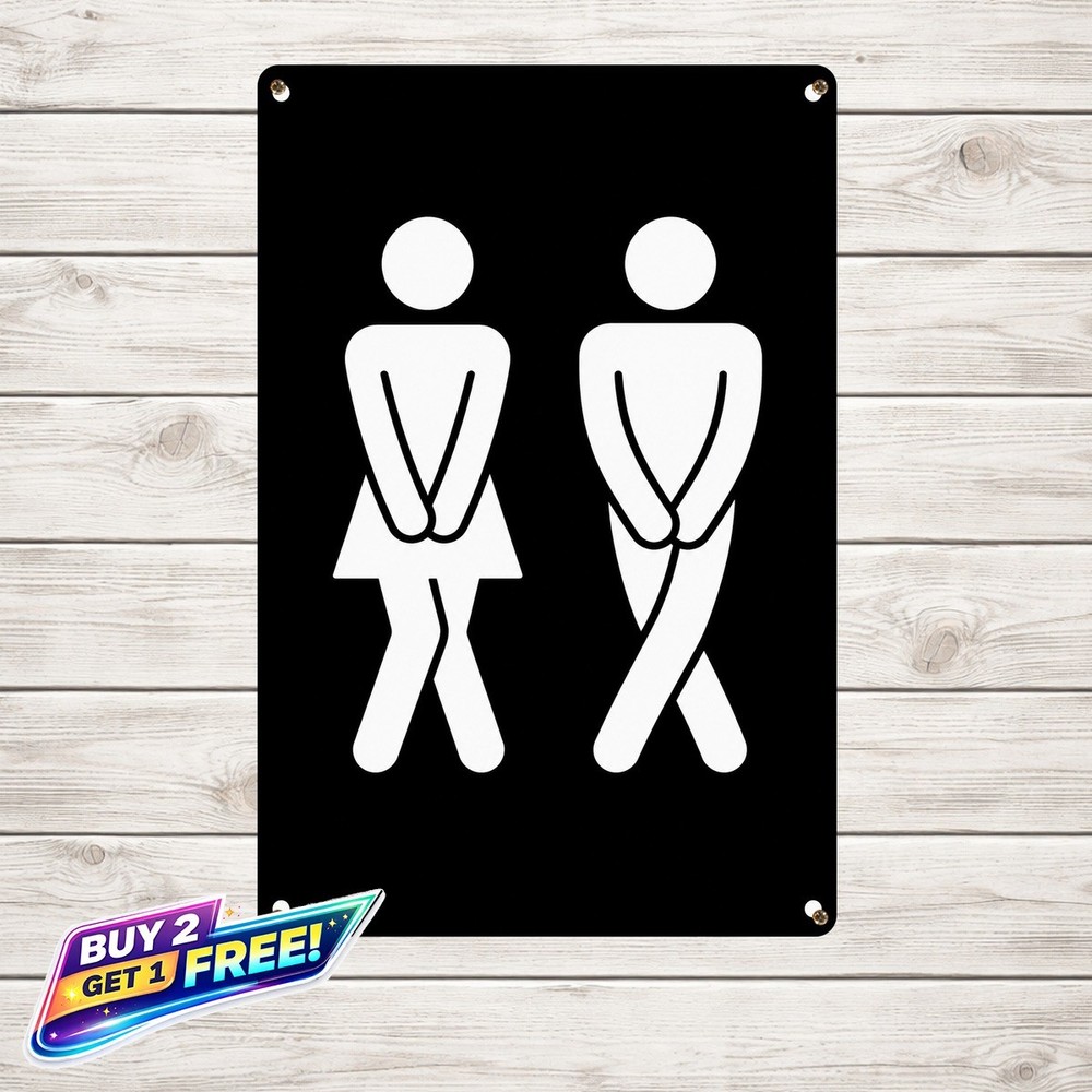 Restroom Toilet Door Metal Tin Sign Funny Home Bathroom Plaque 8x12