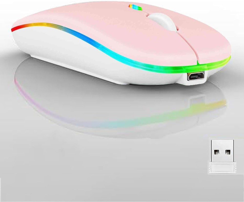 Wireless Bluetooth Mouse,LED Dual Mode Rechargeable Silent Slim Laptop pink