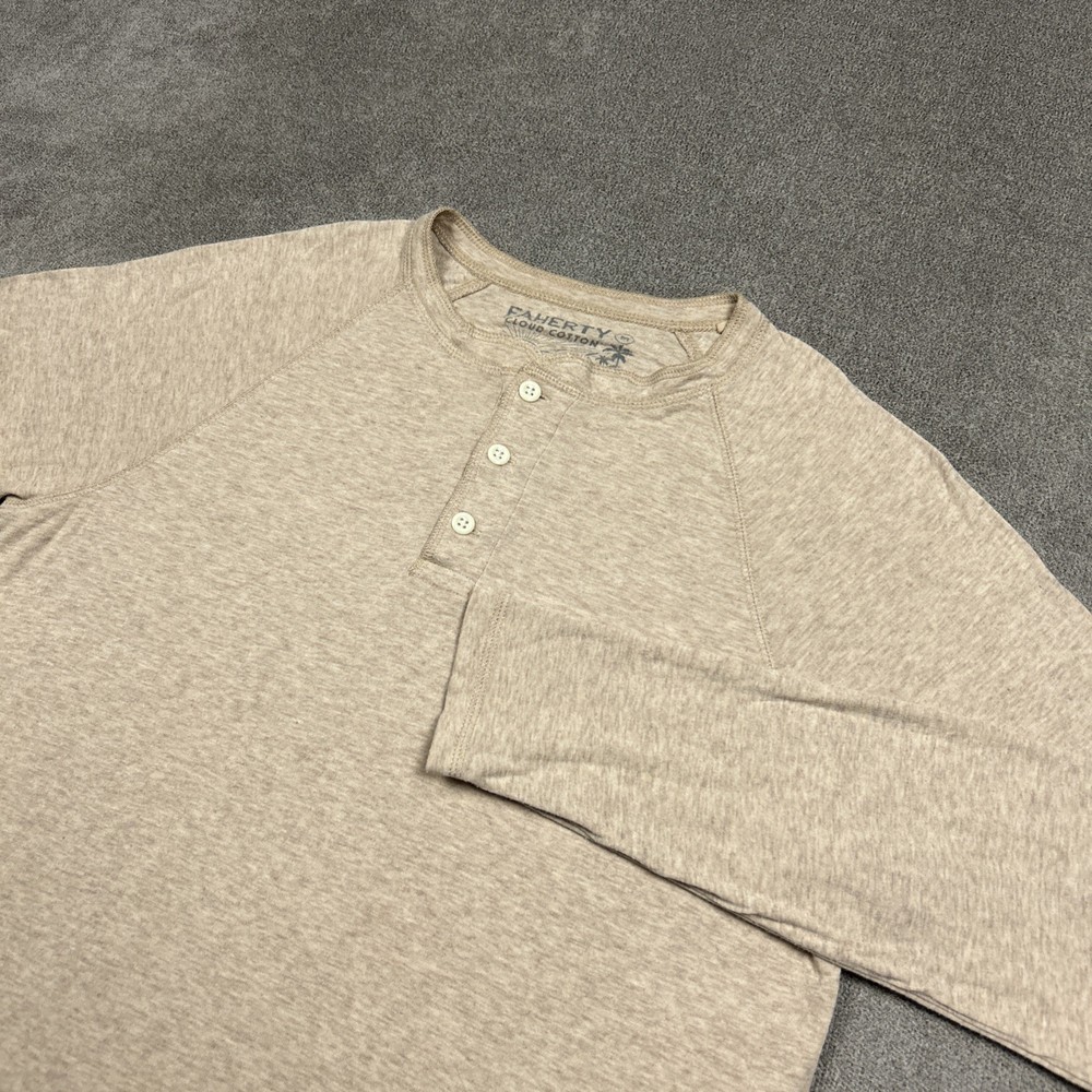 Faherty Cloud Cotton Henley Shirt Mens Medium Tan Long Sleeve Pima Cotton Modal