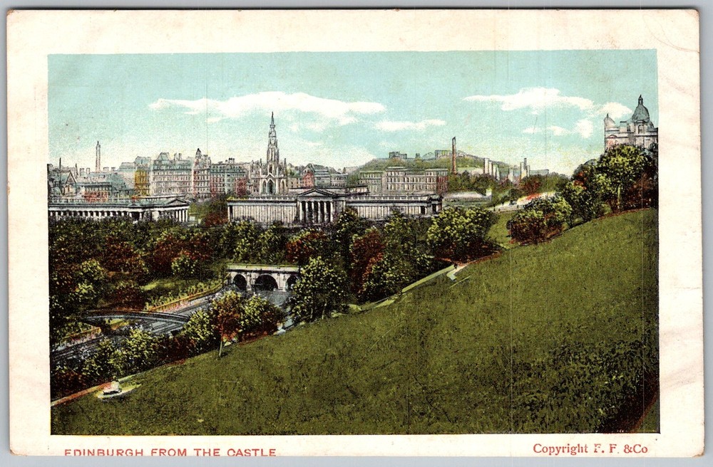 Antique Postcard Castle Panorama View Edinburgh, Scotland 1910s