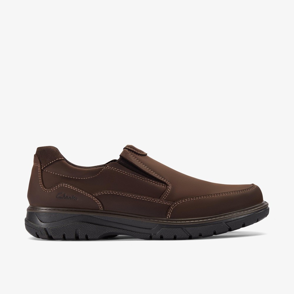 Clarks Mens Renzo Easy Dark Brown Leather Loafers,Slip Ons Leather Casual