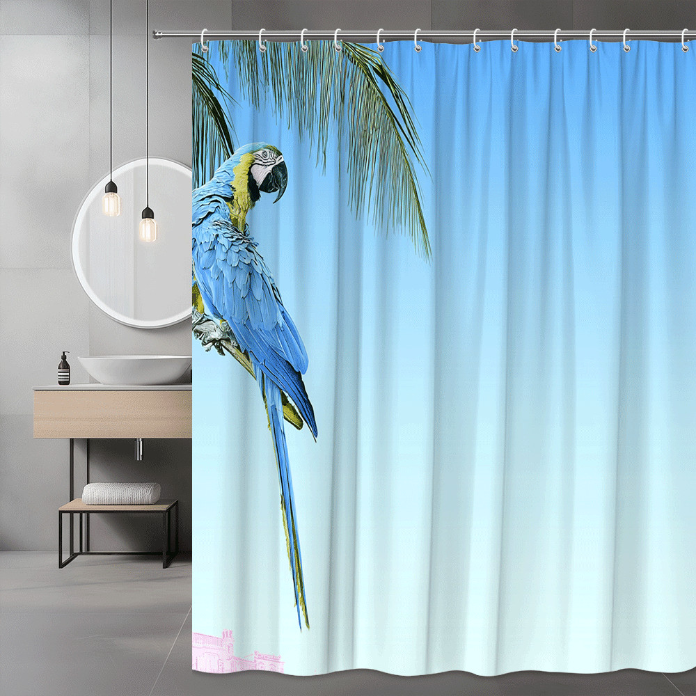 Blue Macaw Parrot Palm Tree Shower Curtain Tropical Bird